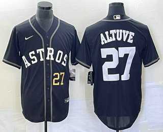 Mens Houston Astros #27 Jose Altuve Number Black Cool Base Stitched Baseball Jersey